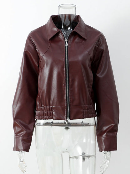 Jesse Burgundy Faux Leather Cropped Jacket