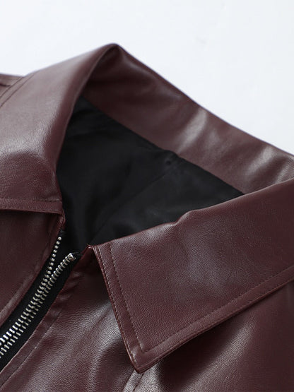 Jesse Burgundy Faux Leather Cropped Jacket
