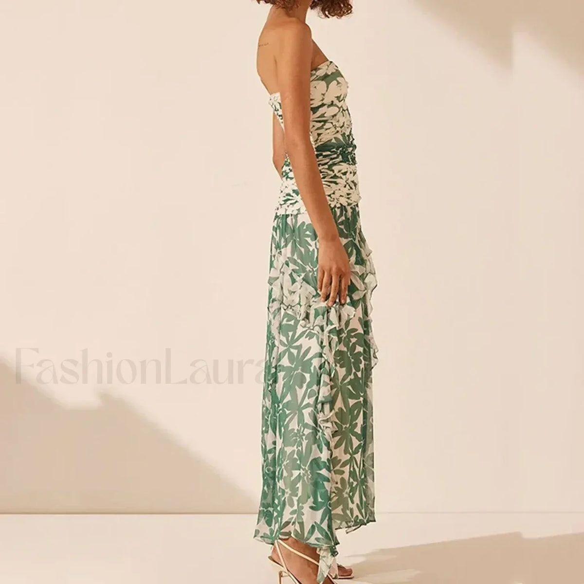 01 Print Irregular Print Chiffon Midi Dress