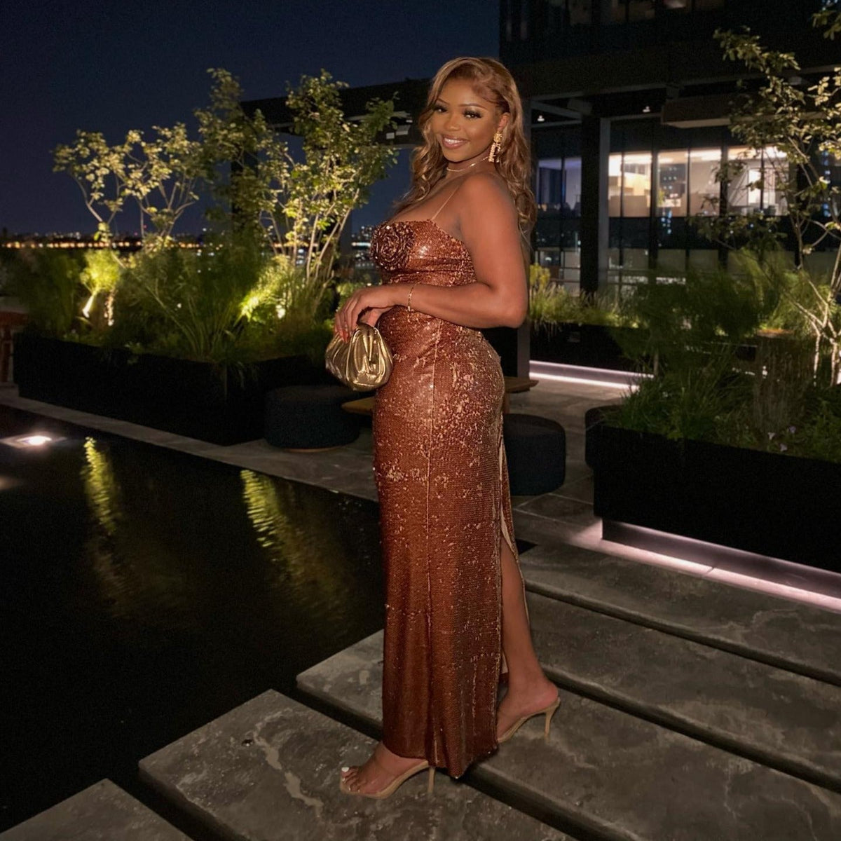 Halter Neck Sequin High Slit Maxi Dress