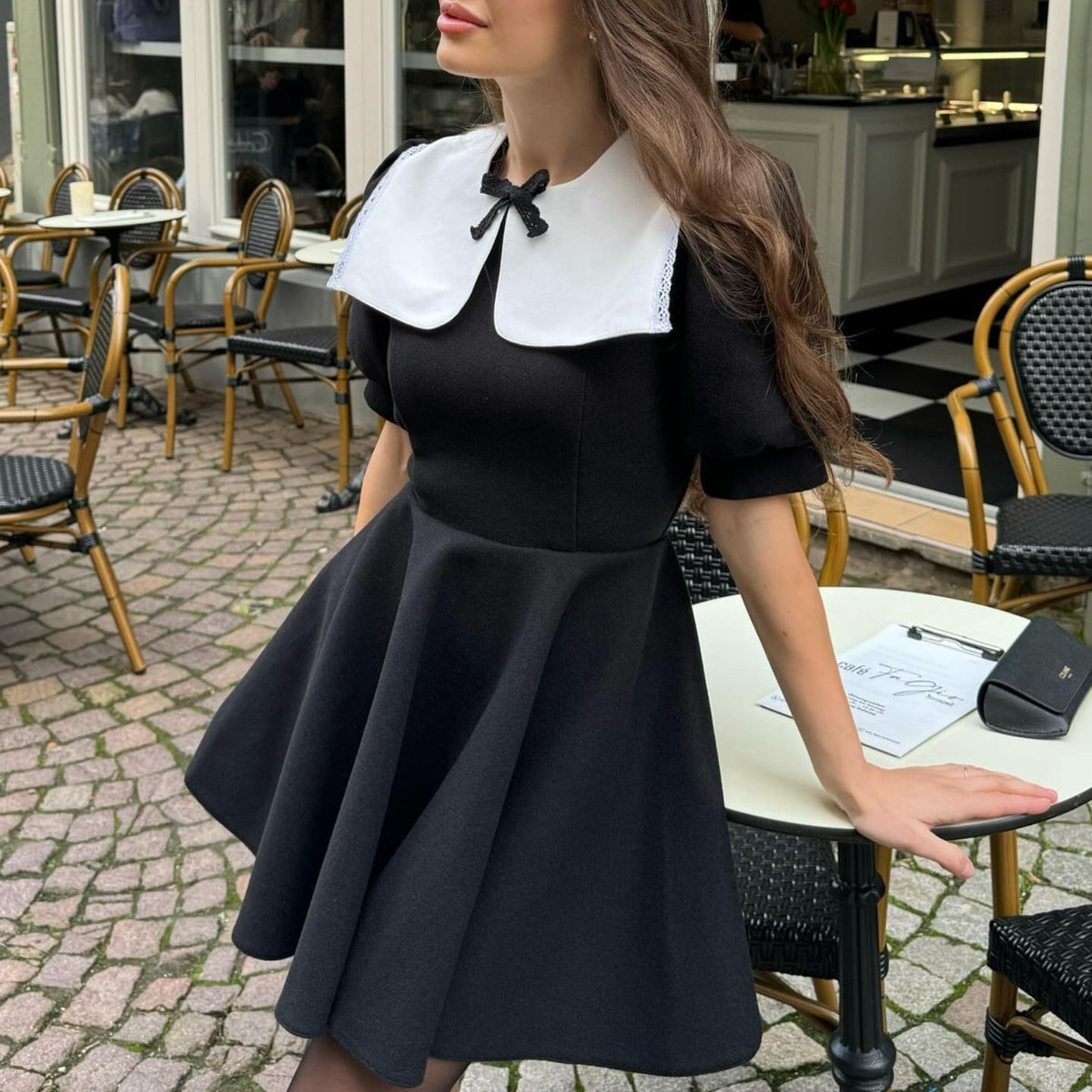 Peter Pan Collar Puff Sleeve Fit and Flare Mini Dress