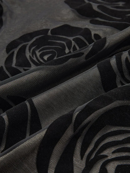 Black Jacquard Floral Asymmetrical Long Dress
