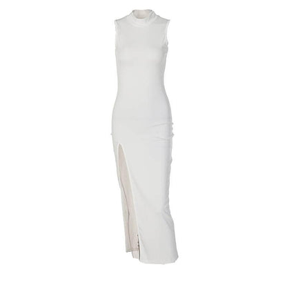 High Neck Sleeveless Side Slit Bodycon Maxi Dress
