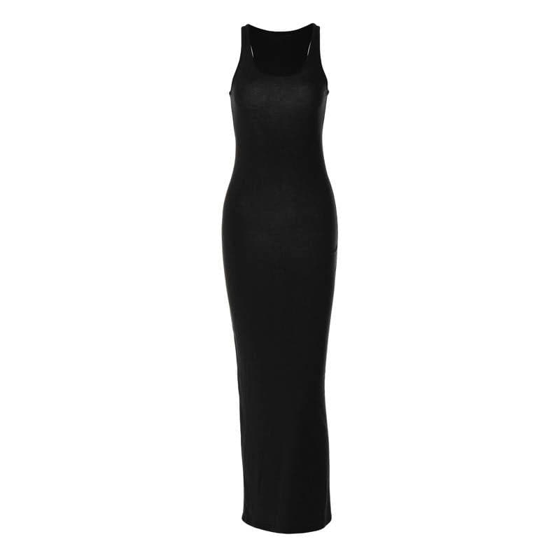 Scoop Neck Sleeveless Column Bodycon Maxi Dress