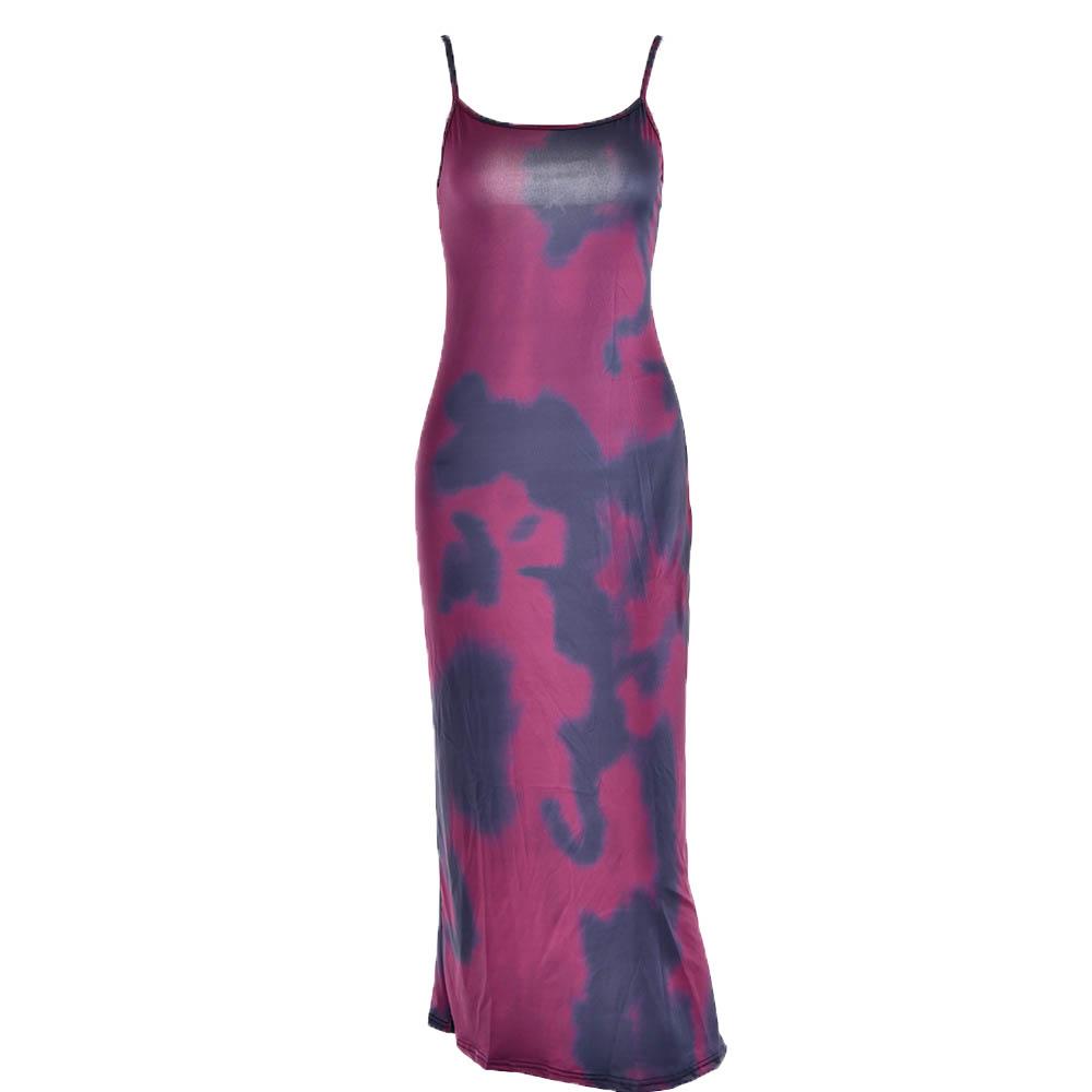 Watercolor Abstract Print Scoop Neck Spaghetti Strap Bodycon Maxi Dress