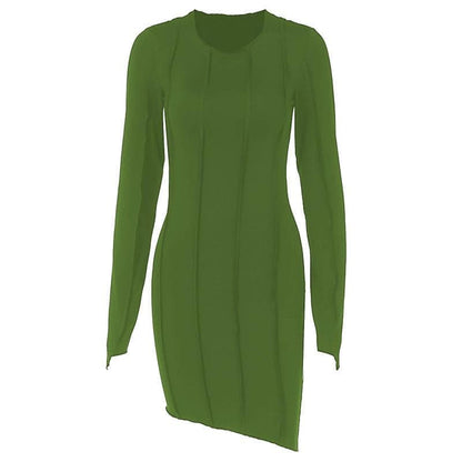 Stitch Crewneck Exposed Seam Long Sleeve Mini Dress