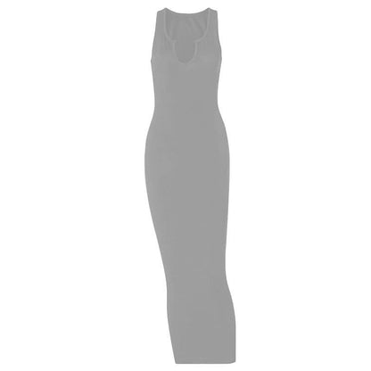 Notch Neck Sleeveless Ribbed Knit Bodycon Maxi Dress