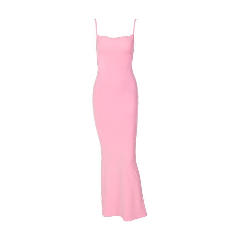 Spaghetti Strap Square Neck Backless Bodycon Maxi Dress