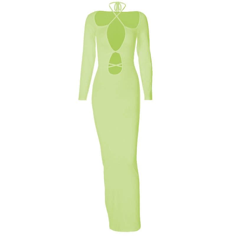 Halter Crisscross Strap Cold Shoulder Ladder Cutout Maxi Dress