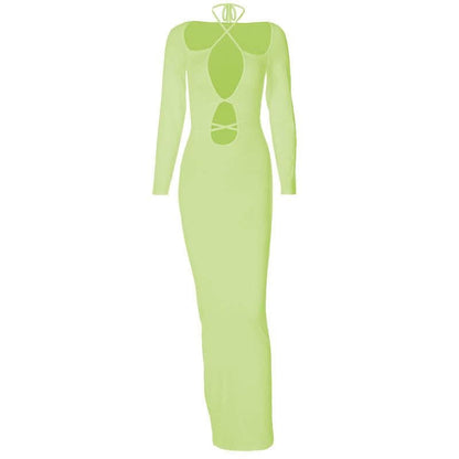 Halter Crisscross Strap Cold Shoulder Ladder Cutout Maxi Dress