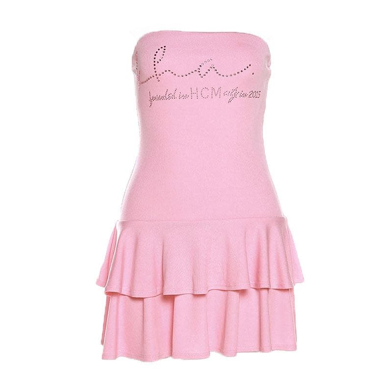 Beaded Ruffle Backless Tube Mini Dress