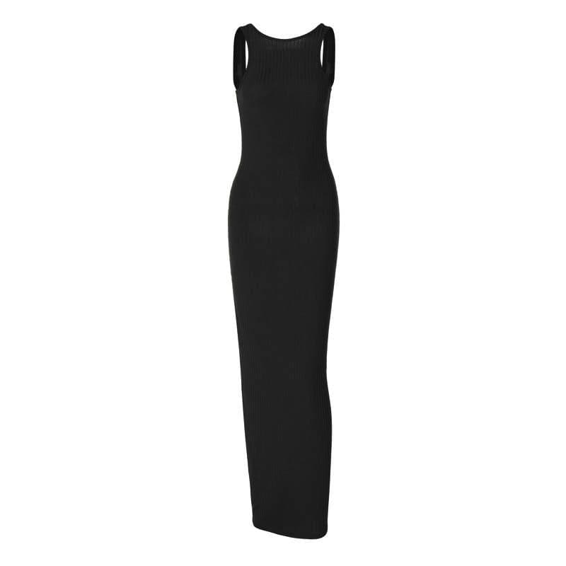 Rib Knit Tank Low Scoop Back Bodycon Maxi Dress