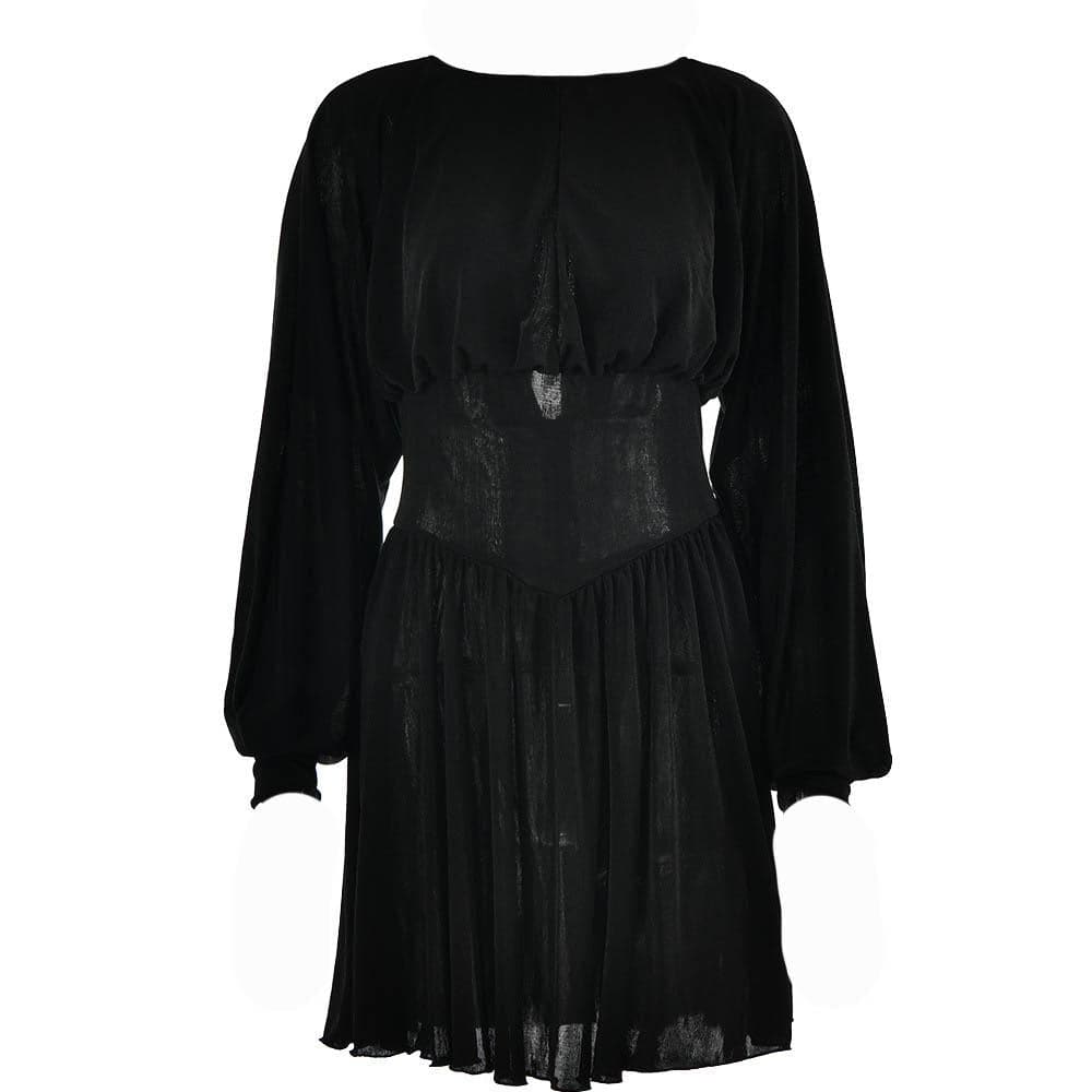 Button Ruched Corset Long Sleeve Mini Dress