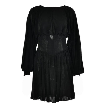 Button Ruched Corset Long Sleeve Mini Dress