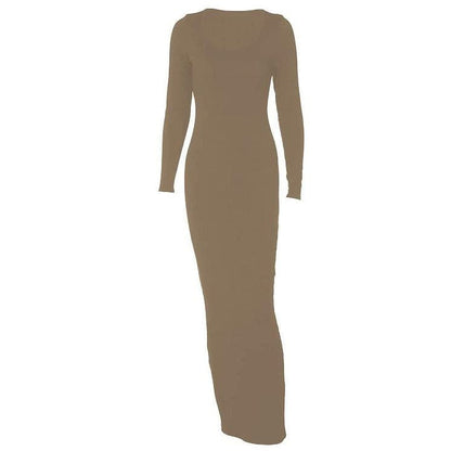 Scoop Neck Long Sleeve Bodycon Maxi Dress