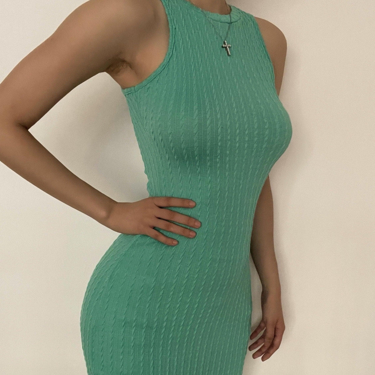Crewneck Cable Knit Sleeveless Bodycon Midi Dress