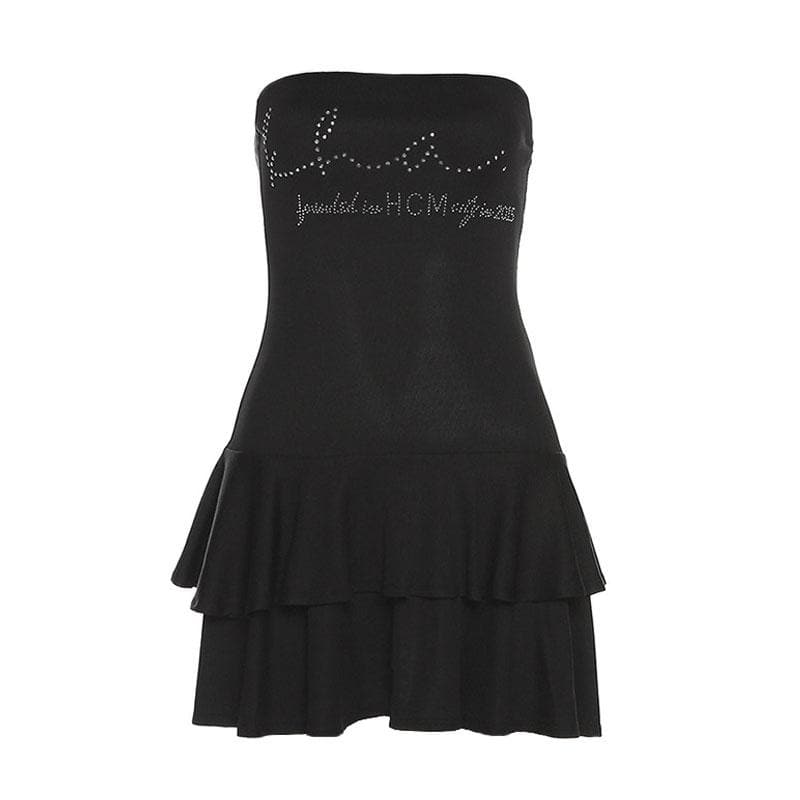Beaded Ruffle Backless Tube Mini Dress