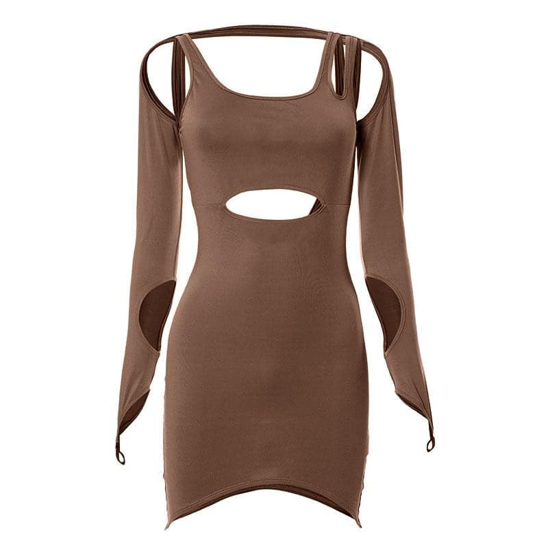 Scoop Neck Double Strap Midriff Cutout Bodycon Mini Dress