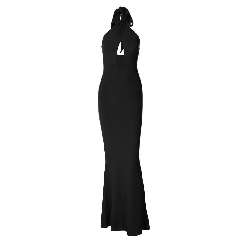 Cross Front Hollow Out Halter Backless Two-Way Maxi Dress