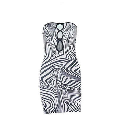 Strapless Swirl Print Keyhole Cutout Bodycon Mini Dress