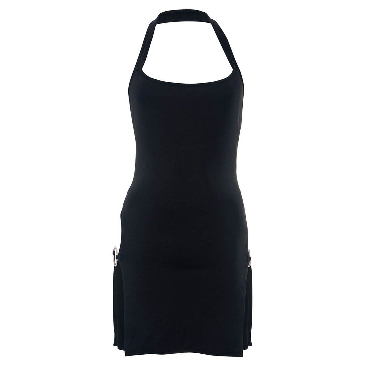 Square Neck Halter O Ring Side Slit Bodycon Mini Dress