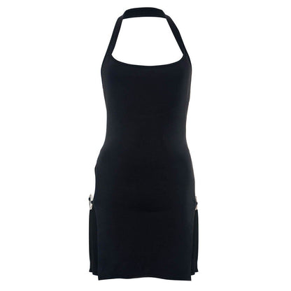 Square Neck Halter O Ring Side Slit Bodycon Mini Dress