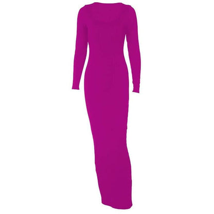 Scoop Neck Long Sleeve Bodycon Maxi Dress