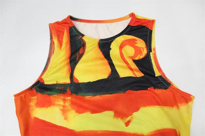 Abstract Spiral Print Crew Neck Tank Bodycon Maxi Dress