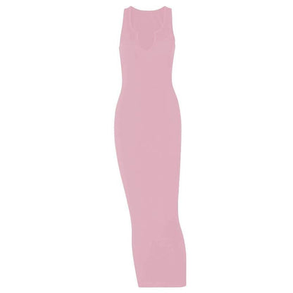 Notch Neck Sleeveless Ribbed Knit Bodycon Maxi Dress