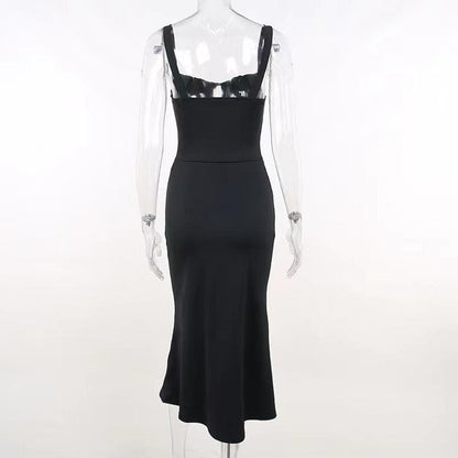 Sweetheart Keyhole Lace Up Corset Bodice Mermaid Midi Dress