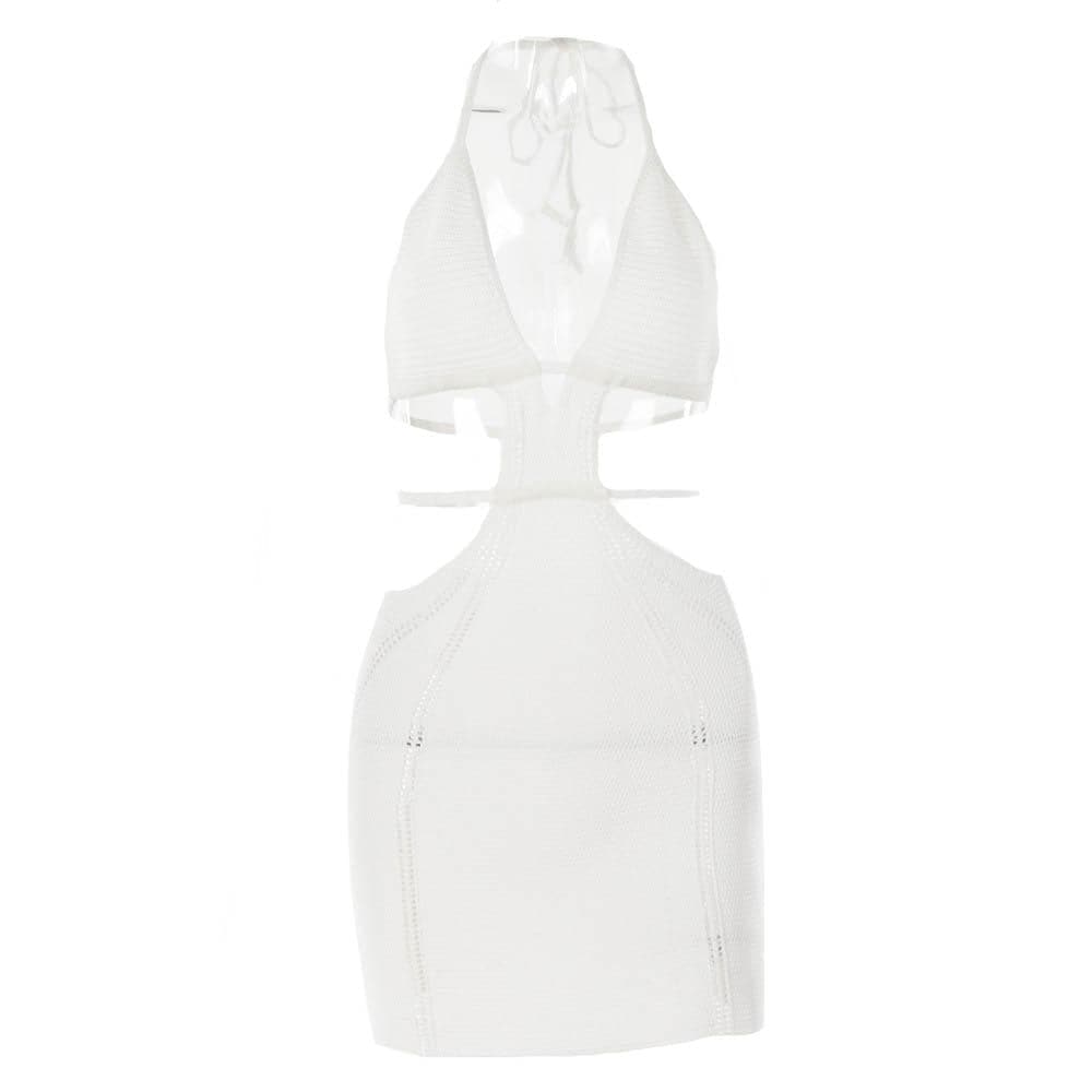 Cross Front Halter O-Ring Backless Self-Tie Mini Dress