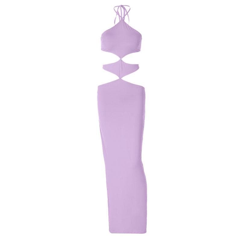 Halter Self Tie Diamond Cutout Waist Bodycon Maxi Dress