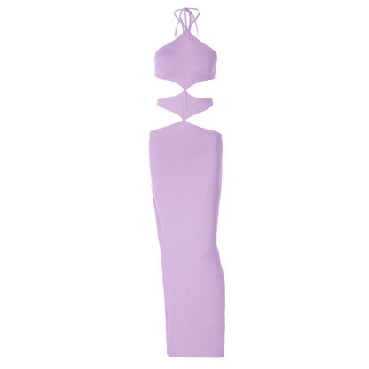 Halter Self Tie Diamond Cutout Waist Bodycon Maxi Dress