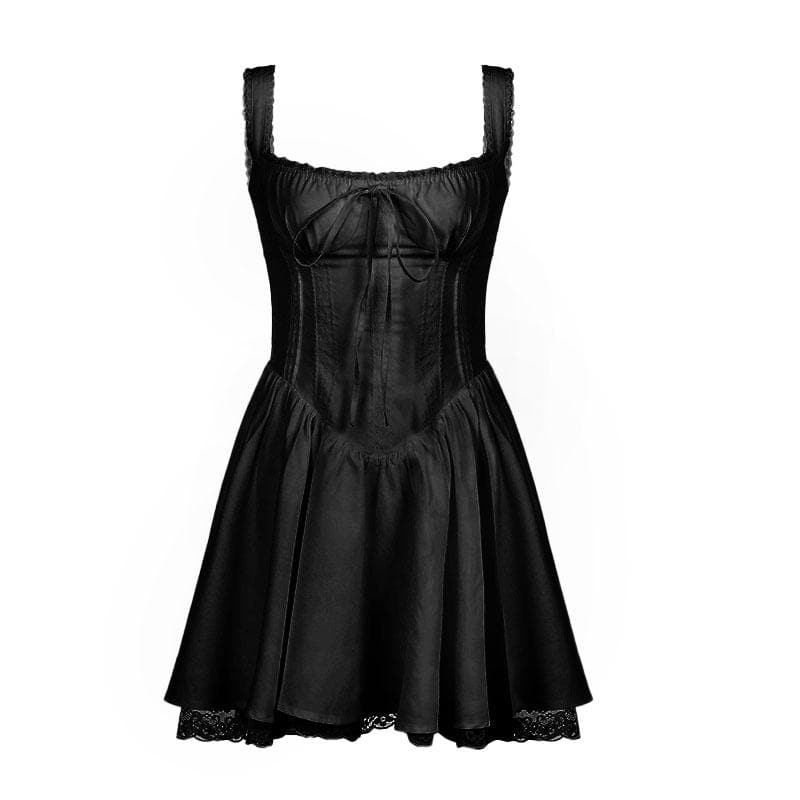 Lace Trim Square Neck Zip Up Ruched Backless Mini Dress