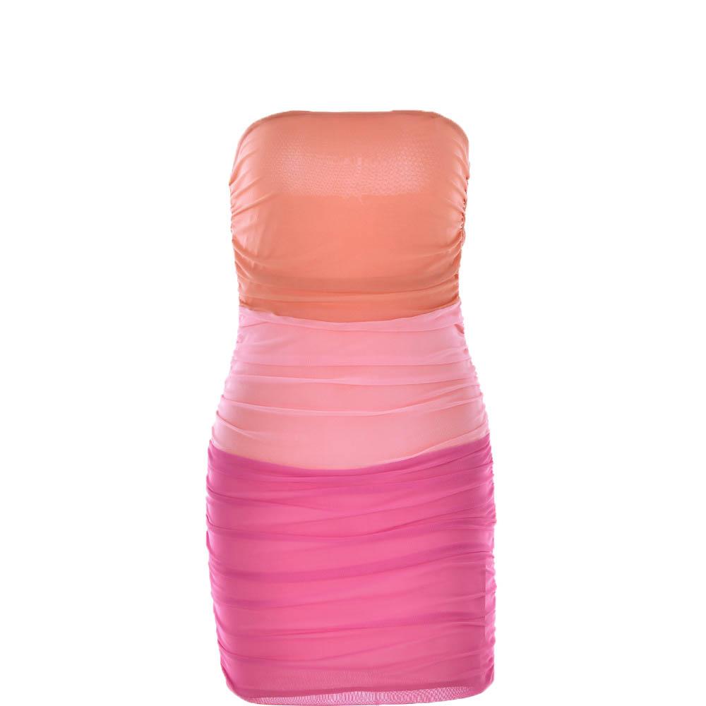 Colorblock Ruched Strapless Tiered Bodycon Mini Dress