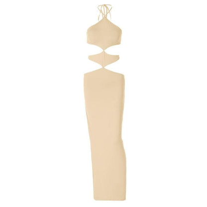 Halter Self Tie Diamond Cutout Waist Bodycon Maxi Dress
