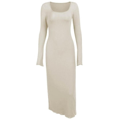 Square Neck Ribbed Knit Flared Sleeve Ruffle Mini Dress