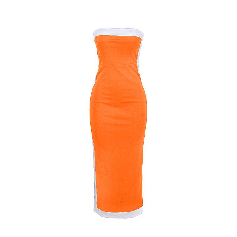 Strapless Contrast Stripe Panel Zip Back Tube Maxi Dress