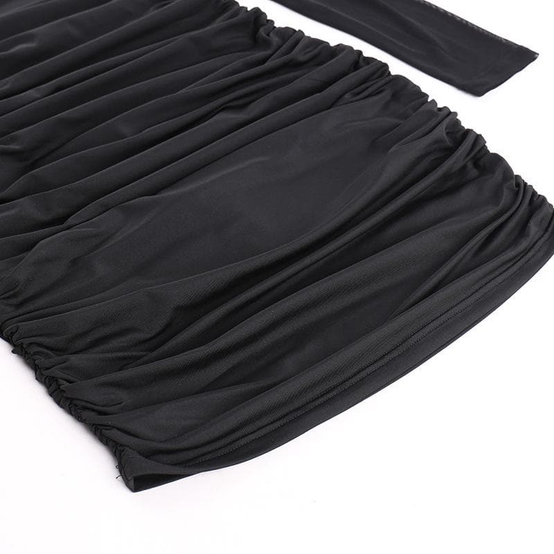 Off-Shoulder Rosette Applique Mesh Sleeve Ruched Mini Dress