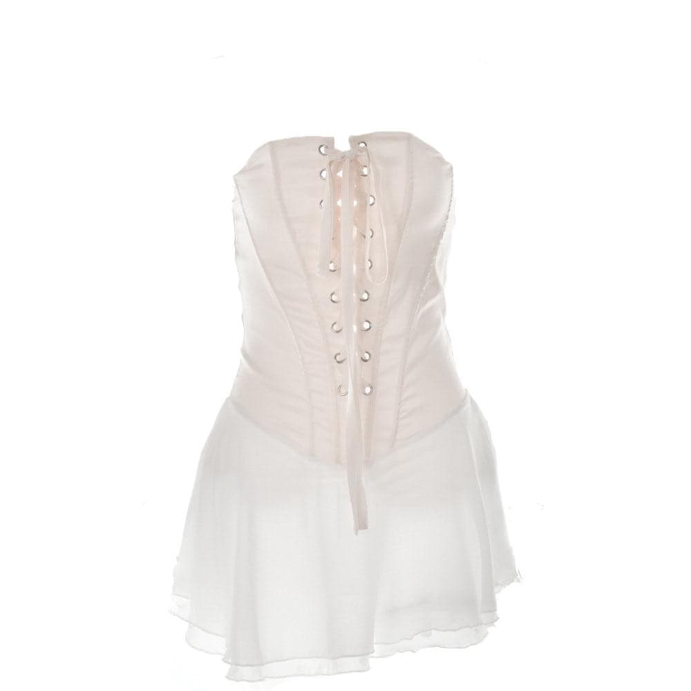 Strapless Lace-Up Corset Organza Ruffle Skater Mini Dress