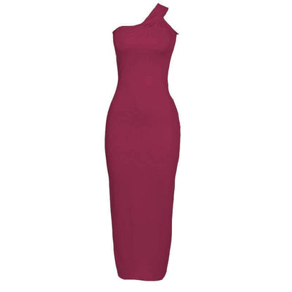 One Shoulder Twisted Knot Strap Ribbed Bodycon Maxi Dress