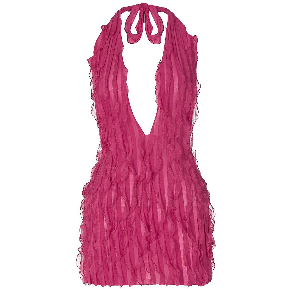 Halter Deep Plunge Vertical Ruffle Fringe Bodycon Mini Dress