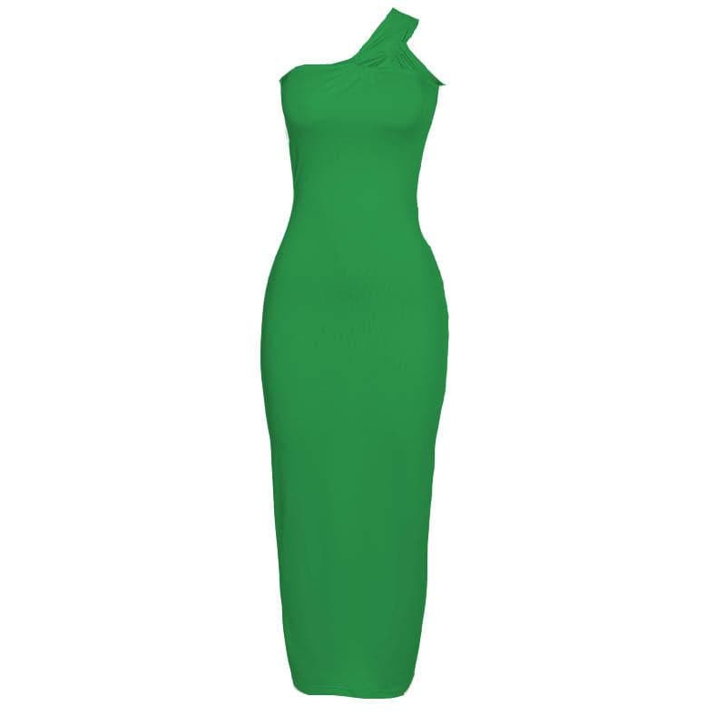 One Shoulder Twisted Knot Strap Ribbed Bodycon Maxi Dress