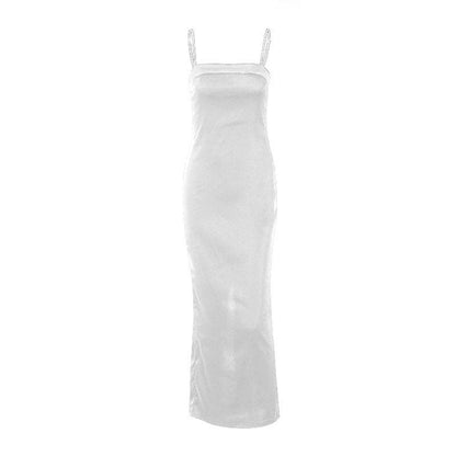 Beaded Square Neck Spaghetti Strap Column Maxi Dress