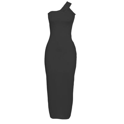 One Shoulder Twisted Knot Strap Ribbed Bodycon Maxi Dress