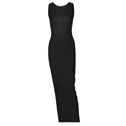 Wide Strap Deep Scoop Back Vent Column Maxi Dress