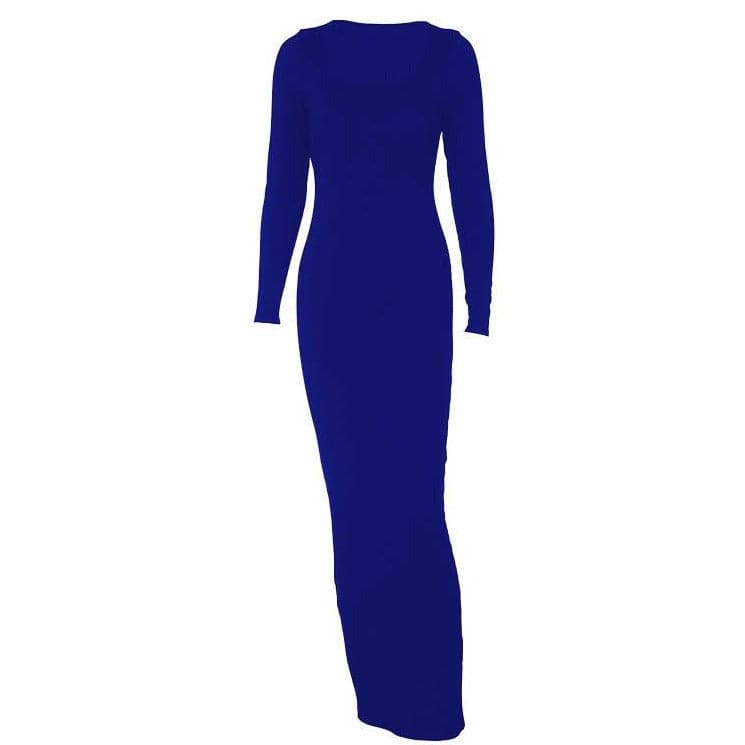 Scoop Neck Long Sleeve Bodycon Maxi Dress