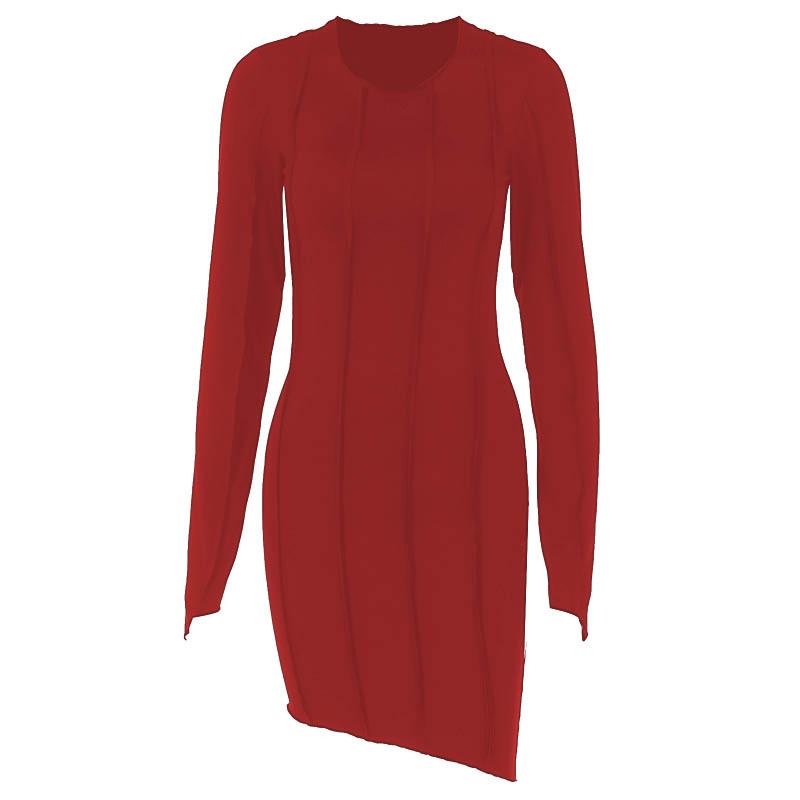 Stitch Crewneck Exposed Seam Long Sleeve Mini Dress