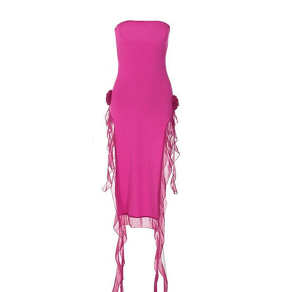 Strapless Side Ruffle Bodycon Maxi Dress