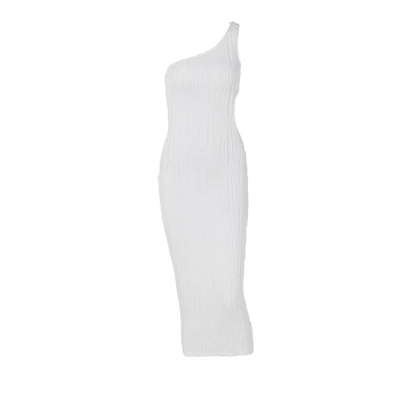 One Shoulder Crinkle Texture Side Cutout Bodycon Maxi Dress
